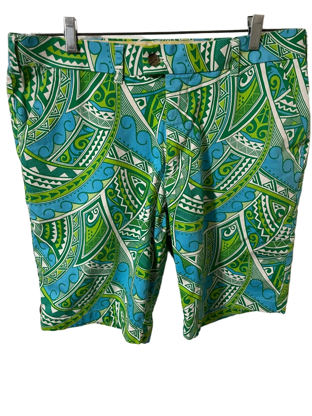 Loudmouth Blue/Green and White Graphic Print Shorts Size 36